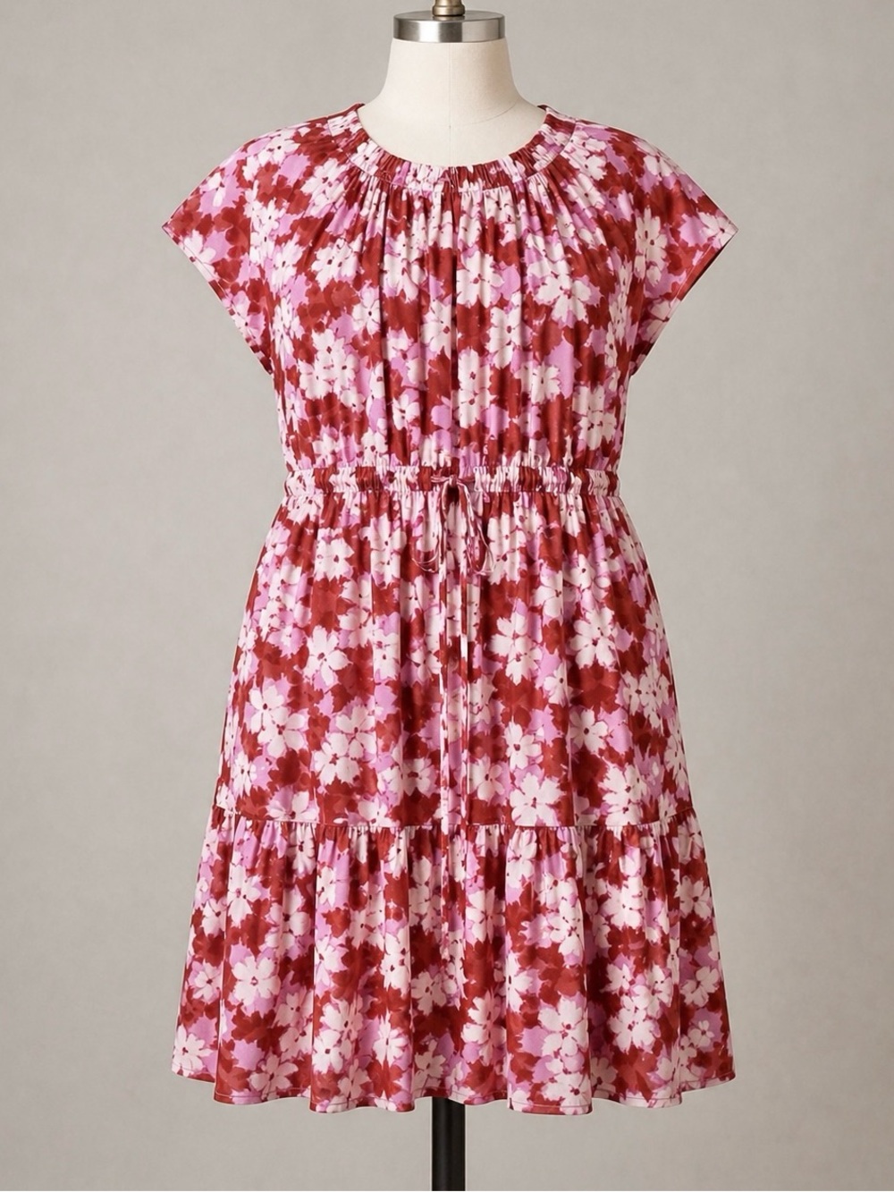 Floral Cotton Sundress L Boho Tiered Midi Dress Pockets Summer Festival Vacation